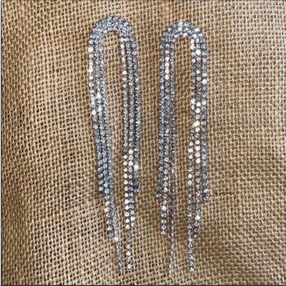 Rhinestone Crystal Earrings Silver Plated Dangle Tassel Waterfall Asos U… - Picture 7 of 11
